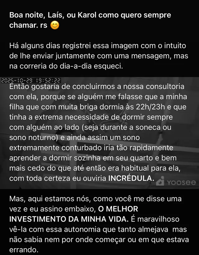 Depoimento: mãe descreve a consultoria como o melhor investimento da vida dela