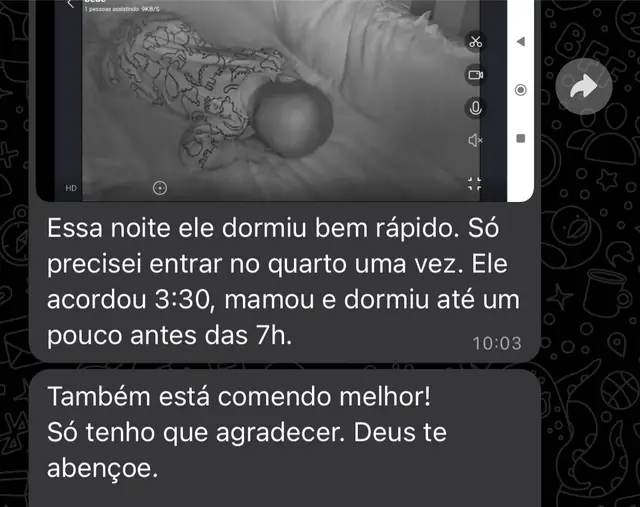 Depoimento: bebê dormindo rápido no berço e comendo melhor